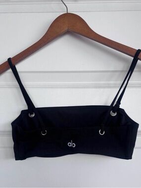 ALO Yoga Black Logo Strap Bralette with Metal Eyelets
